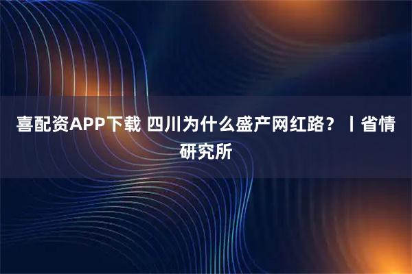 喜配资APP下载 四川为什么盛产网红路？丨省情研究所